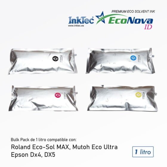 Bolsas de 1 litro de Tinta EcoNova ID para Roland Eco-Sol MAX, Mutoh Eco Ultra, Epson DX4/ DX5